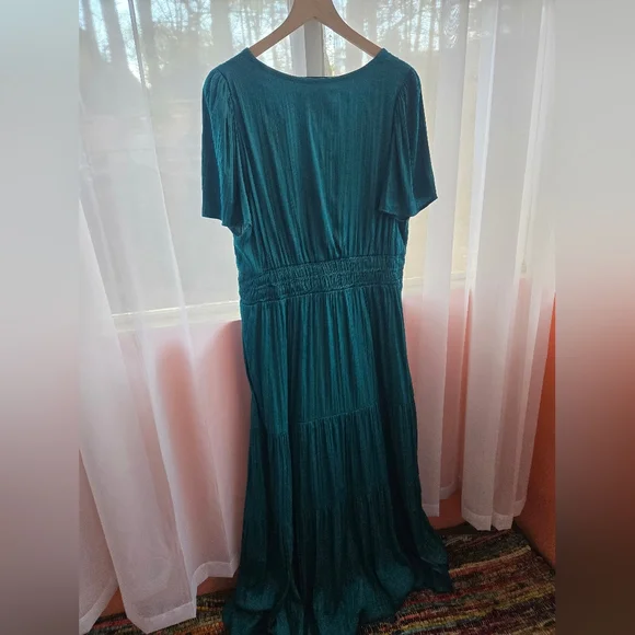Anthropologie Teal V-Neck Tiered Maxi Dress - Picture 4 of 4